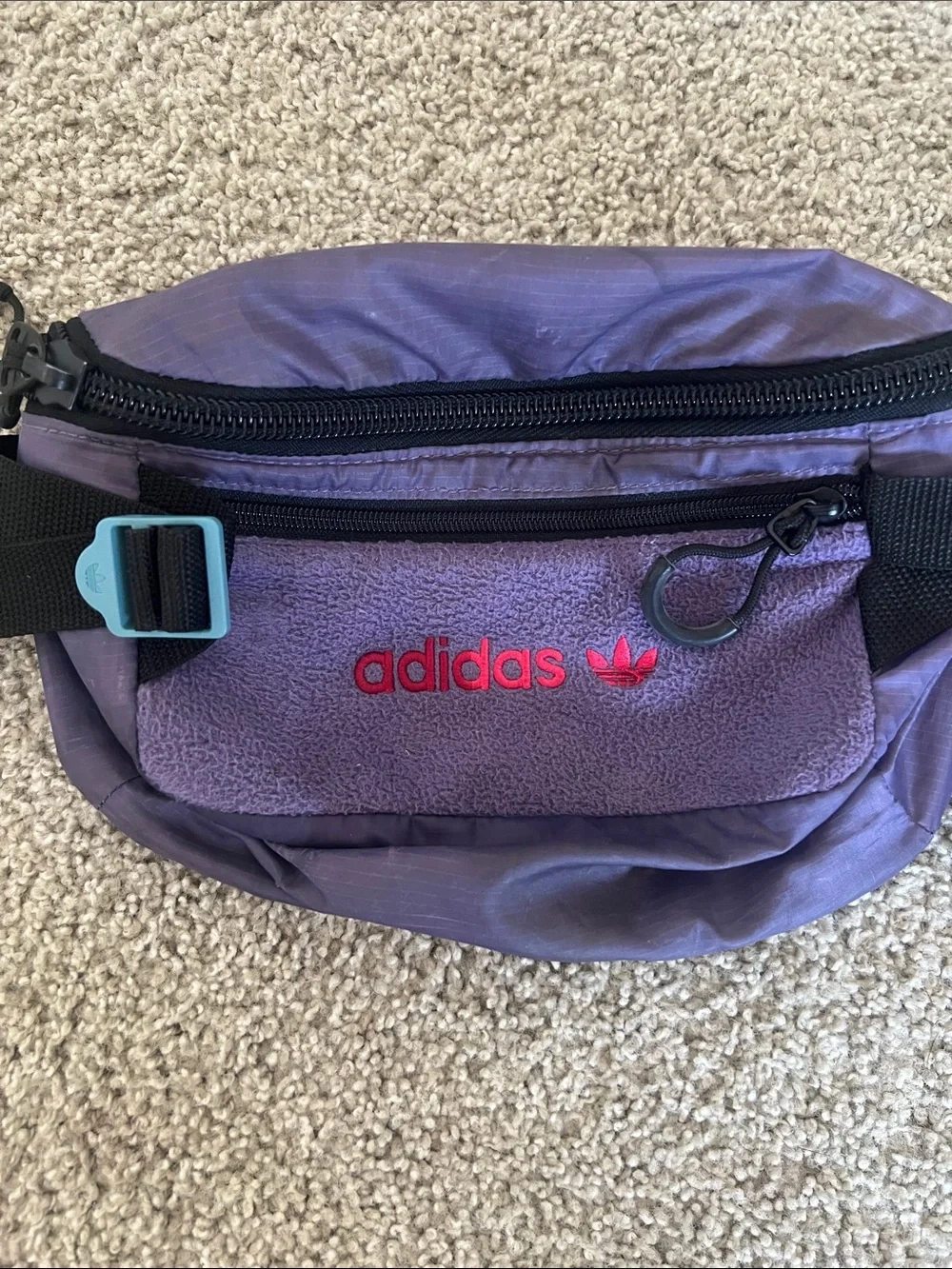 adidas Purple Waist Bag with Red Logo and Teal Accents